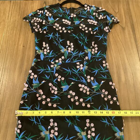 Anthropologie blue black bird embroidered shortsleeve VONE Rylee midi Dress 8 - Picture 5 of 12